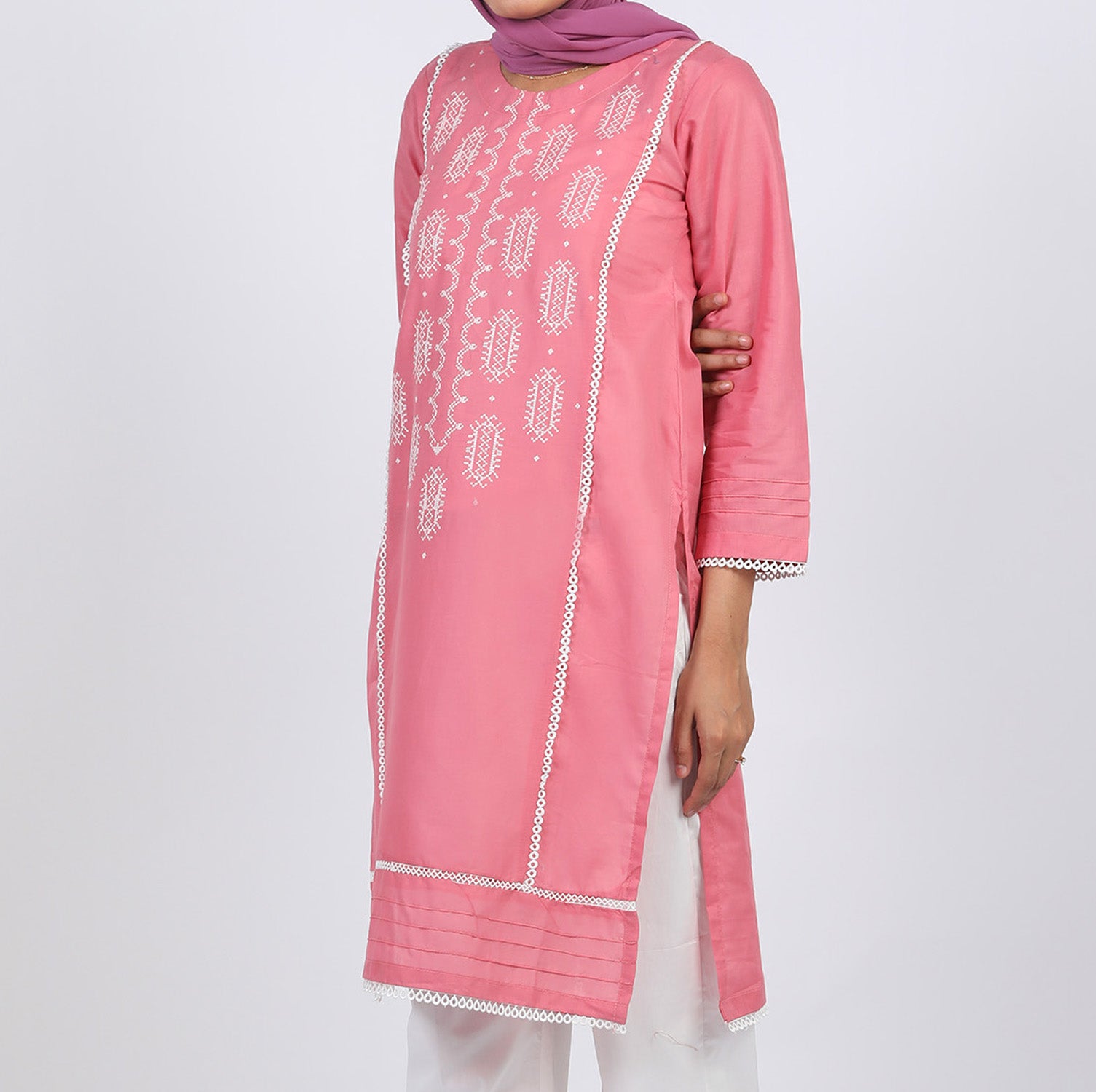 Women's Embroidered Kurti - Peach, Women Ready Kurtis, Chase Value, Chase Value