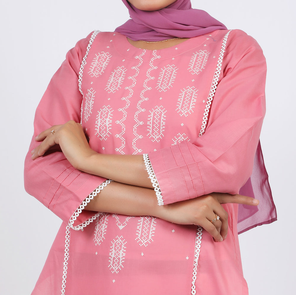 Women's Embroidered Kurti - Peach, Women Ready Kurtis, Chase Value, Chase Value