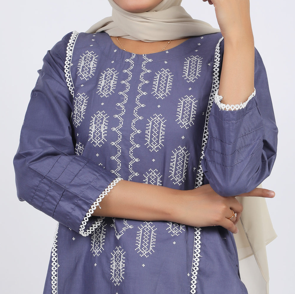 Women's Embroidered Kurti - Light Purple, Women Ready Kurtis, Chase Value, Chase Value