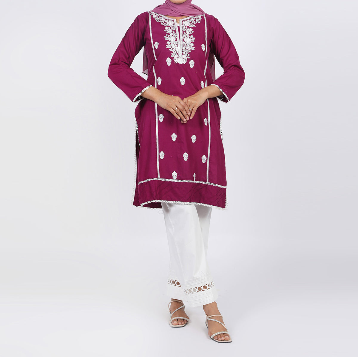 Women's Embroidered Kurti - Plum, Women Ready Kurtis, Chase Value, Chase Value