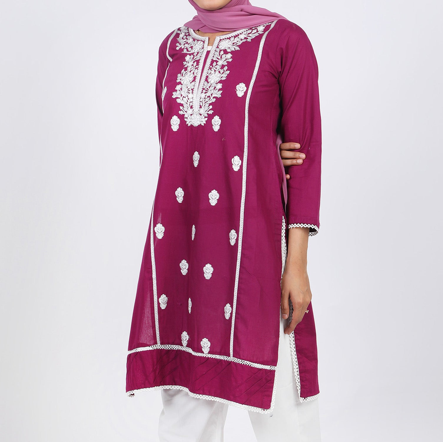 Women's Embroidered Kurti - Plum, Women Ready Kurtis, Chase Value, Chase Value