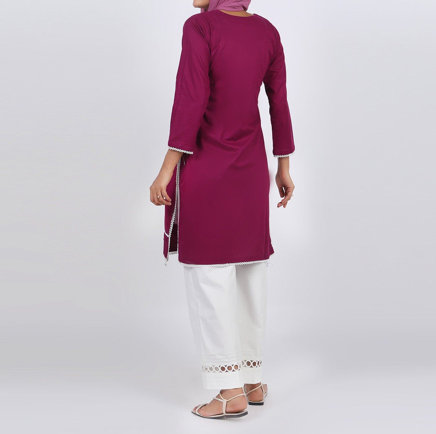 Women's Embroidered Kurti - Plum, Women Ready Kurtis, Chase Value, Chase Value