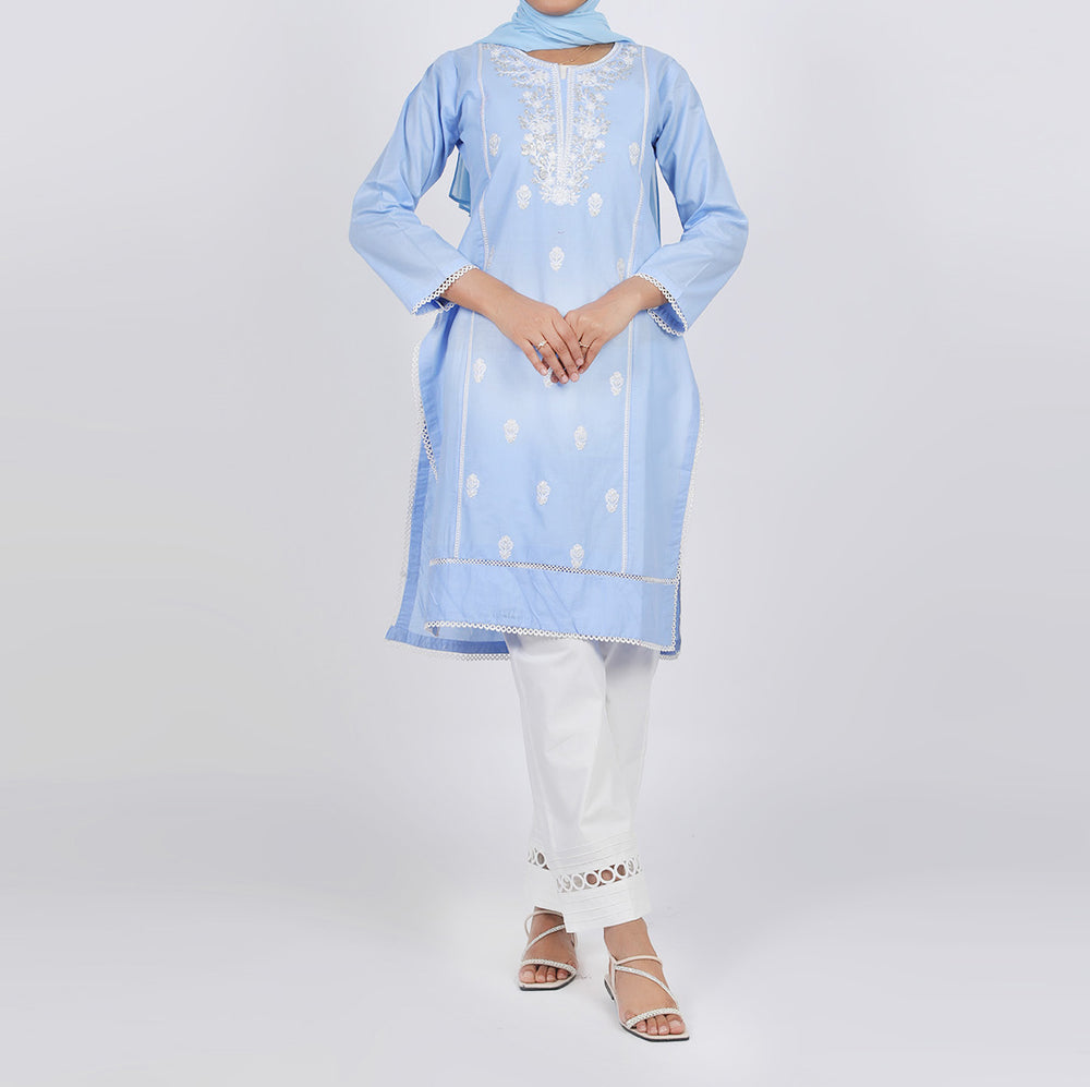 Women's Embroidered Kurti - Sky Blue, Women Ready Kurtis, Chase Value, Chase Value