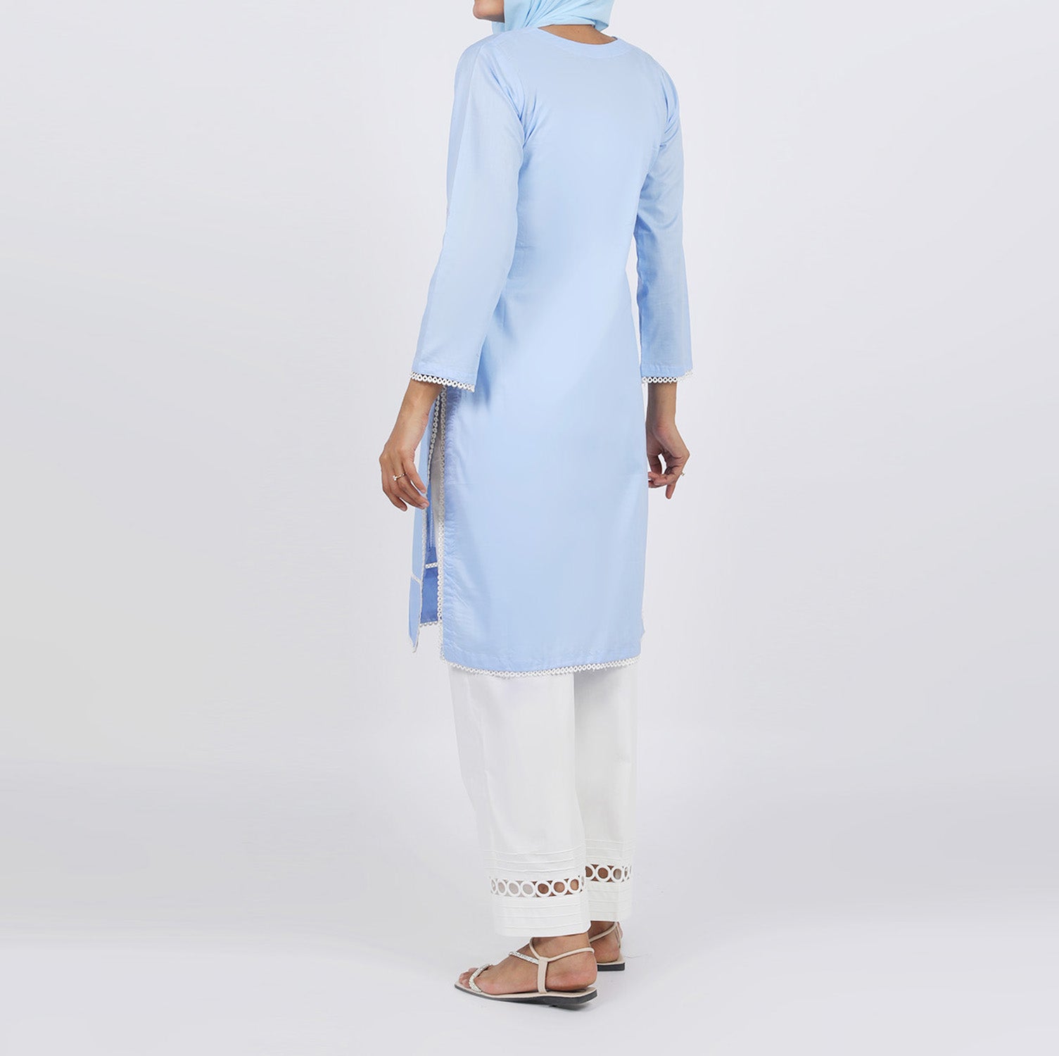 Women's Embroidered Kurti - Sky Blue, Women Ready Kurtis, Chase Value, Chase Value