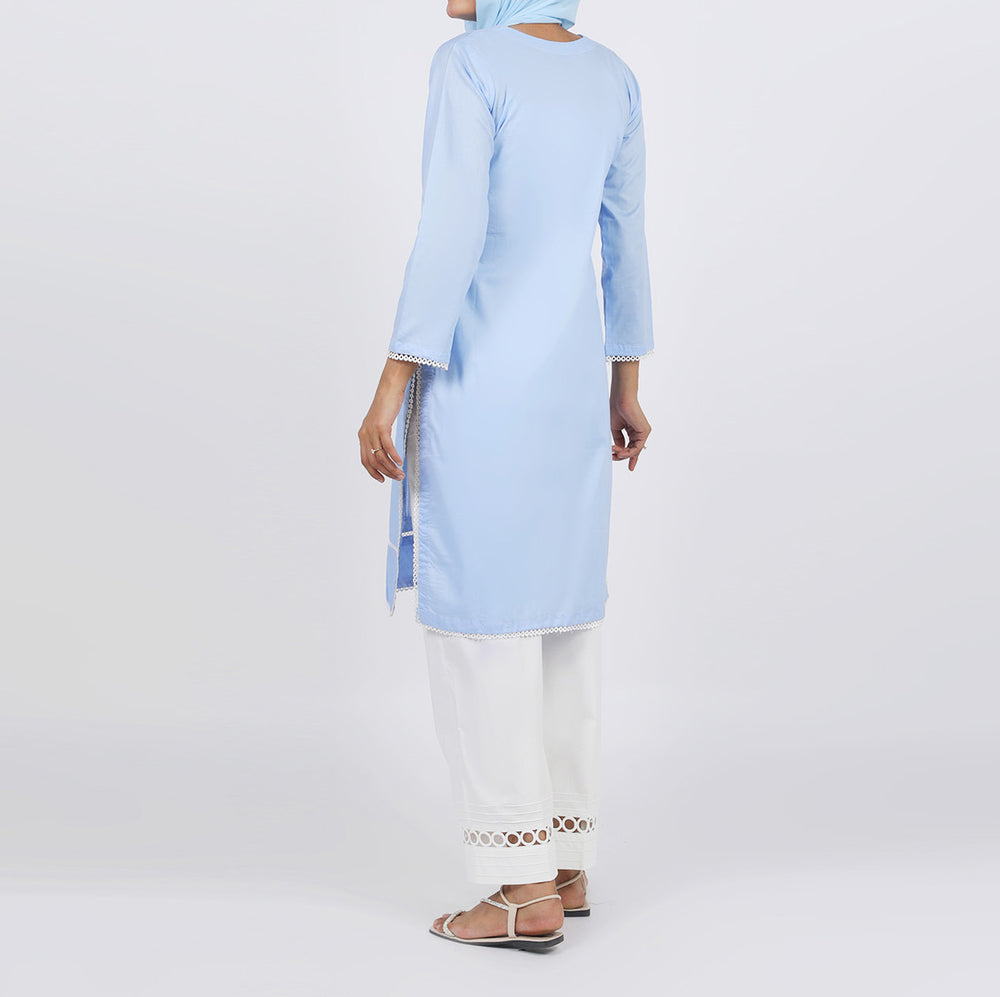 Women's Embroidered Kurti - Sky Blue, Women Ready Kurtis, Chase Value, Chase Value