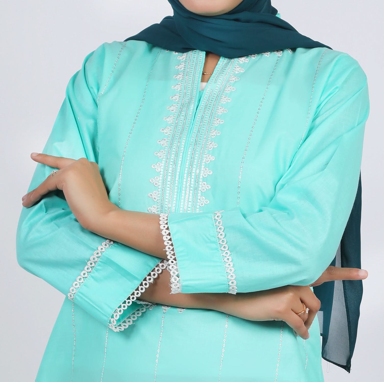 Women's Embroidered Kurti - Aqua, Women Ready Kurtis, Chase Value, Chase Value