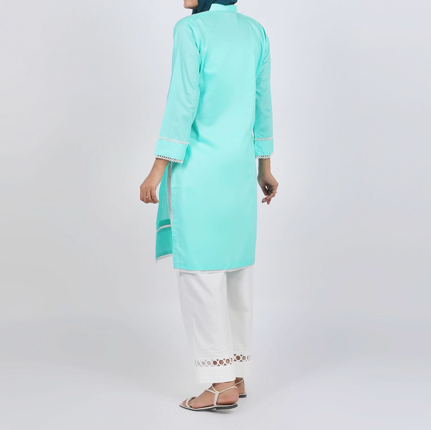 Women's Embroidered Kurti - Aqua, Women Ready Kurtis, Chase Value, Chase Value