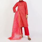 Women’s Stitched 3-Piece Cotton Suit –  Pink, Women Shalwar Suits, Chase Value, Chase Value