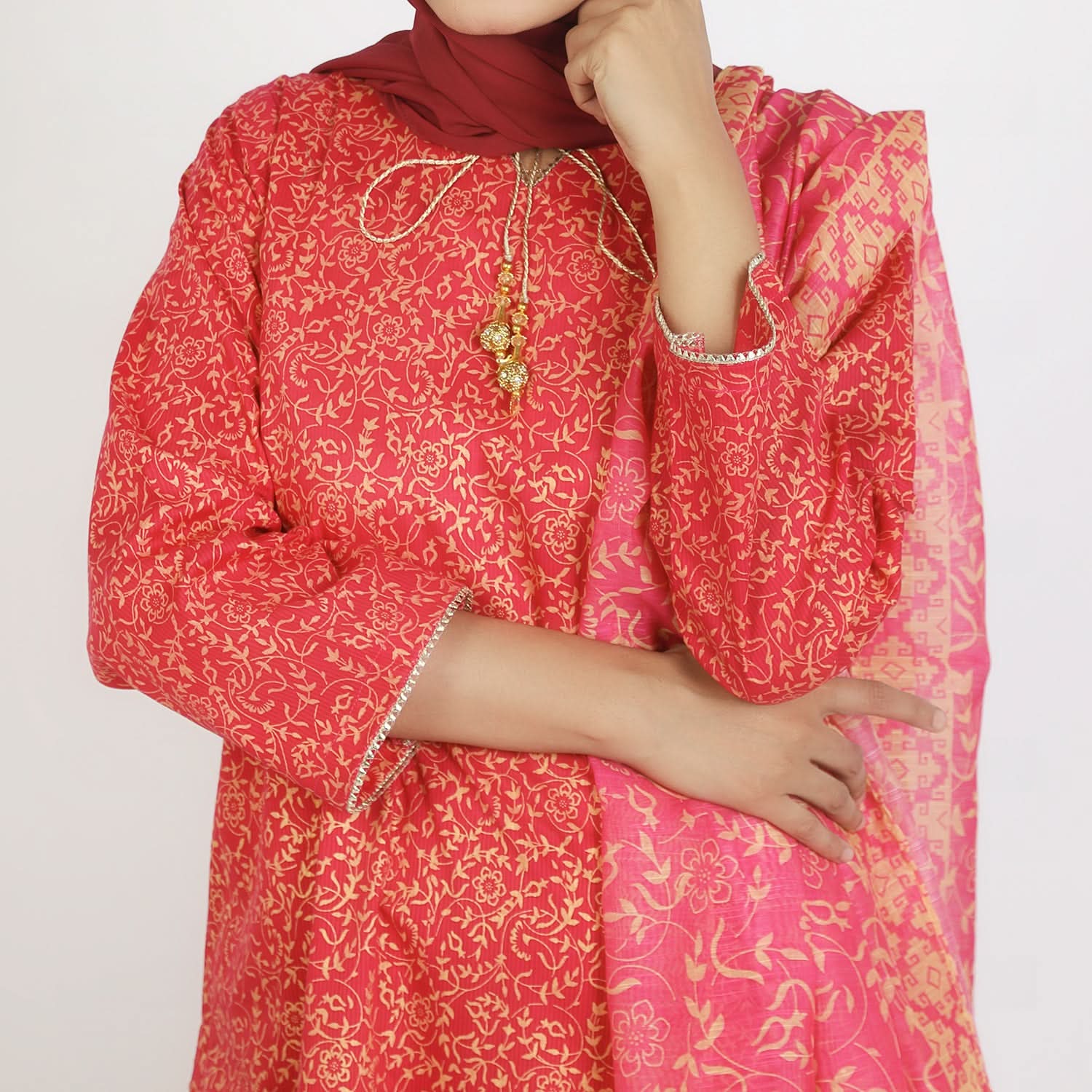 Women’s Stitched 3-Piece Cotton Suit –  Pink, Women Shalwar Suits, Chase Value, Chase Value