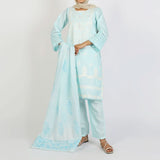 Women's Jacquard Embroidered 3Pcs Suit - Turquoise, Women Shalwar Suits, Chase Value, Chase Value
