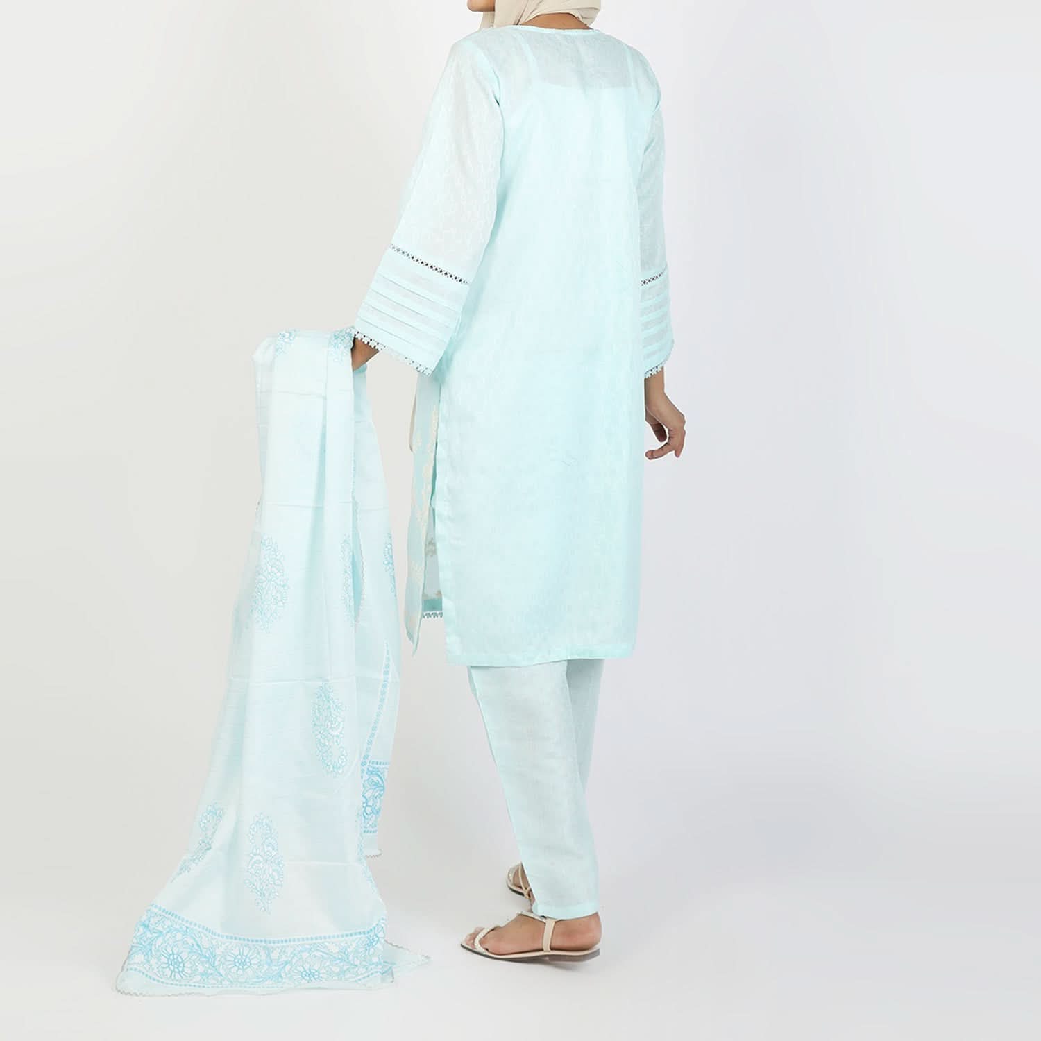 Women's Jacquard Embroidered 3Pcs Suit - Turquoise, Women Shalwar Suits, Chase Value, Chase Value