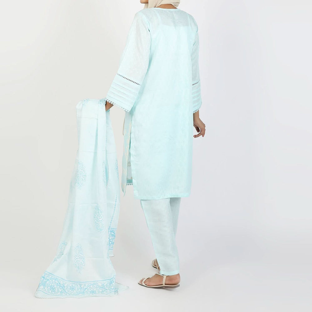 Women's Jacquard Embroidered 3Pcs Suit - Turquoise, Women Shalwar Suits, Chase Value, Chase Value