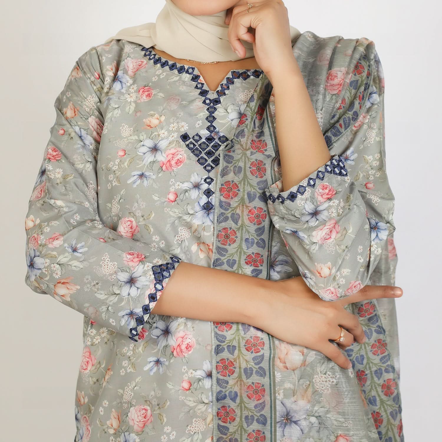 Women's Lawn Printed Embroidered 3Pcs Suit - Light Green, Women Shalwar Suits, Chase Value, Chase Value