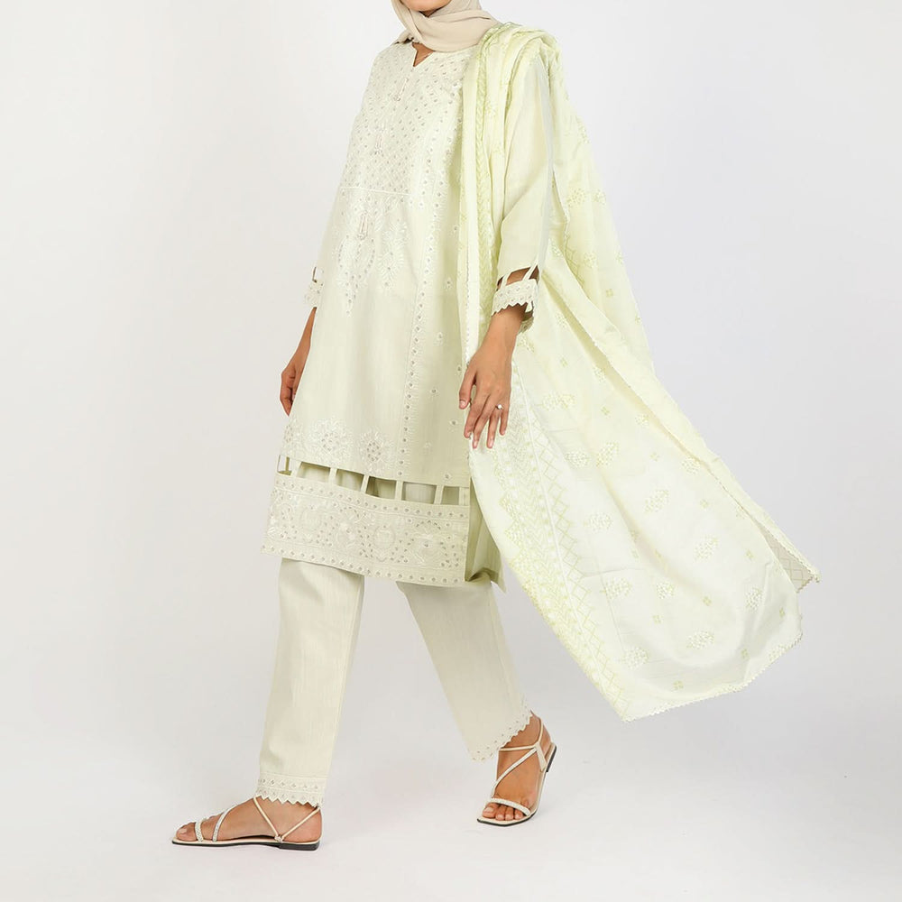 Women's Slub 3Pcs Fancy Suit  - Light Pista, Women Shalwar Suits, Chase Value, Chase Value