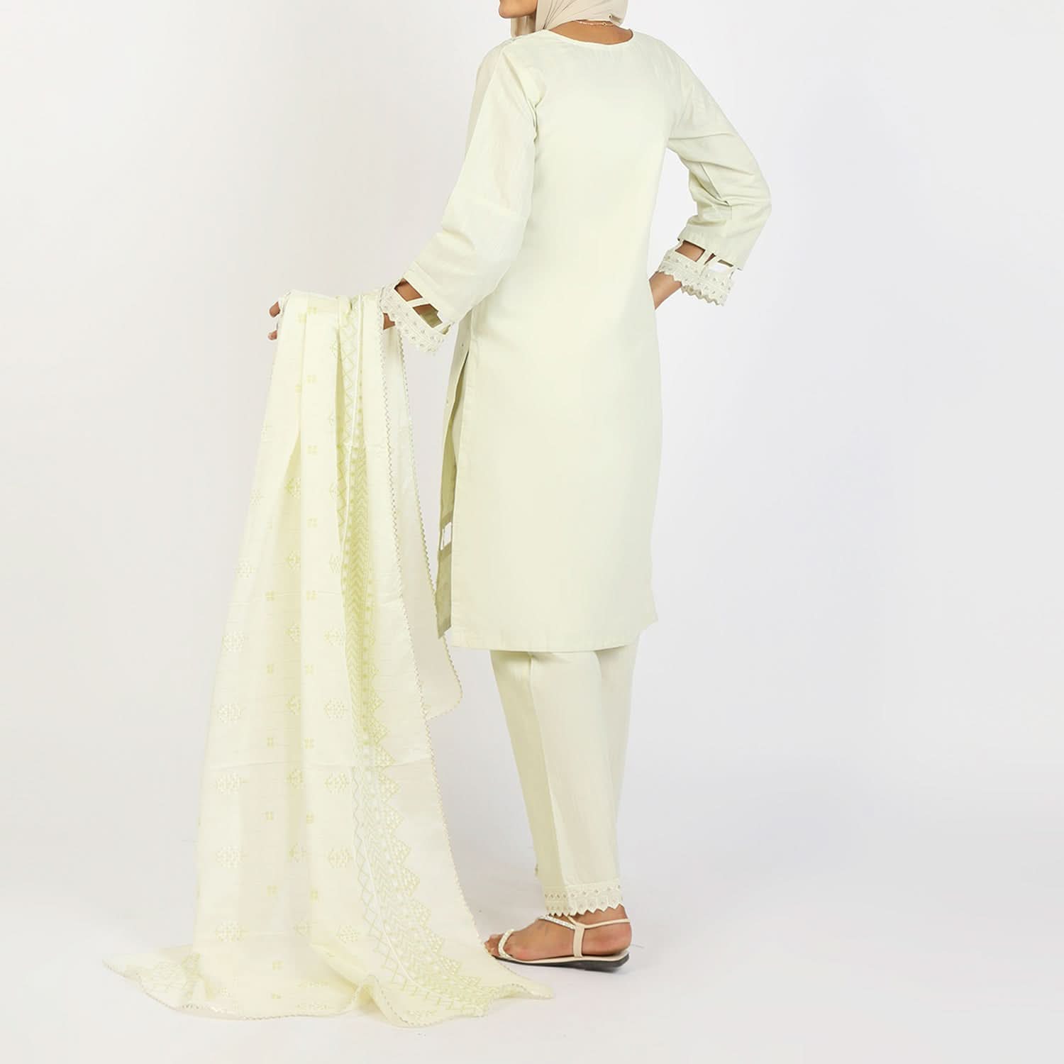 Women's Slub 3Pcs Fancy Suit  - Light Pista, Women Shalwar Suits, Chase Value, Chase Value