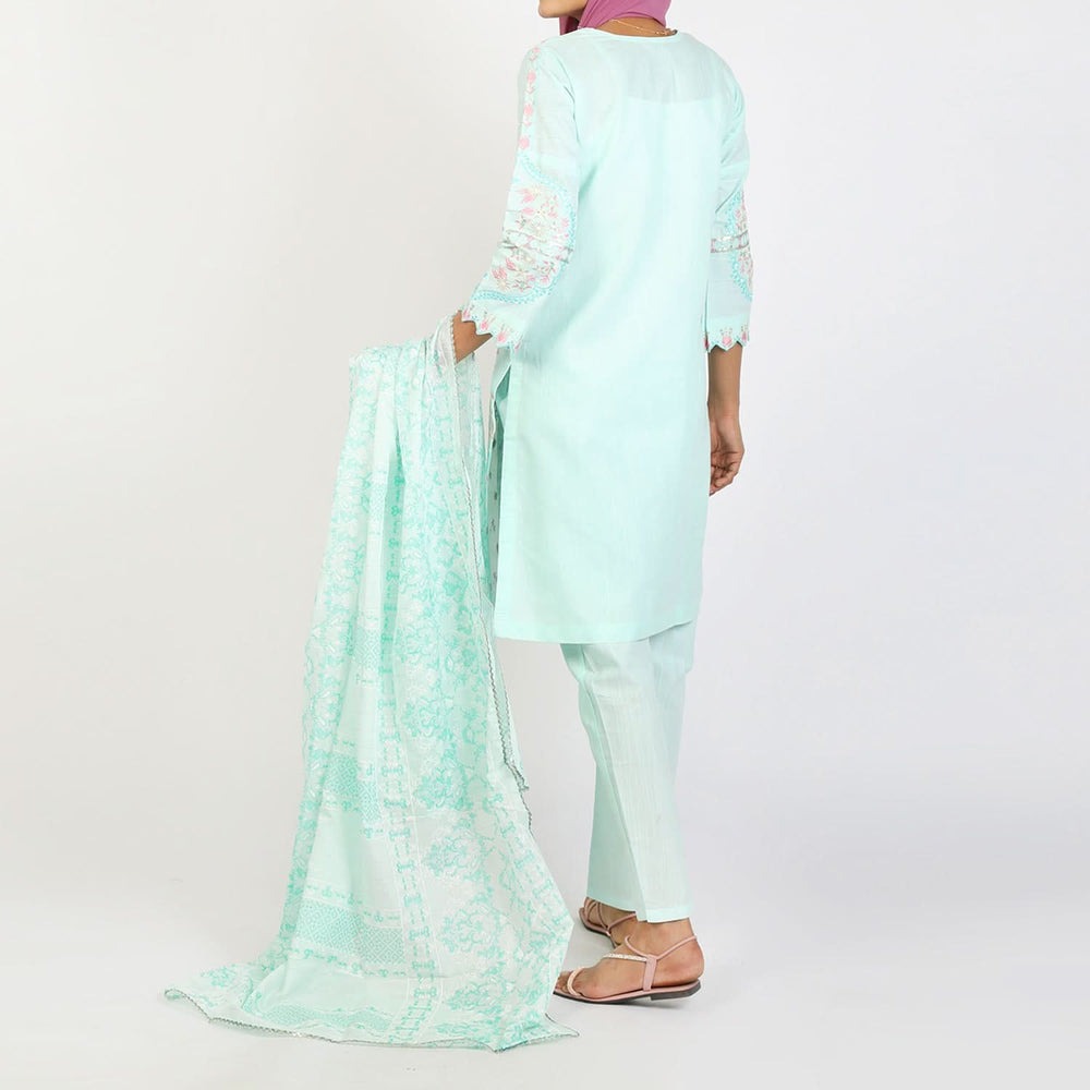 Women's Embroidered Jacquard 3Pcs Suit - Turquoise, Women Shalwar Suits, Chase Value, Chase Value