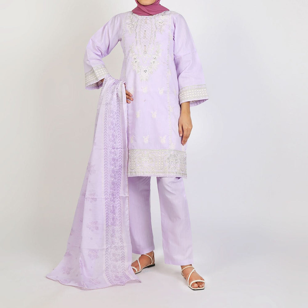 Women's Embroidered Jacquard 3Pcs Suit - Purple, Women Shalwar Suits, Chase Value, Chase Value