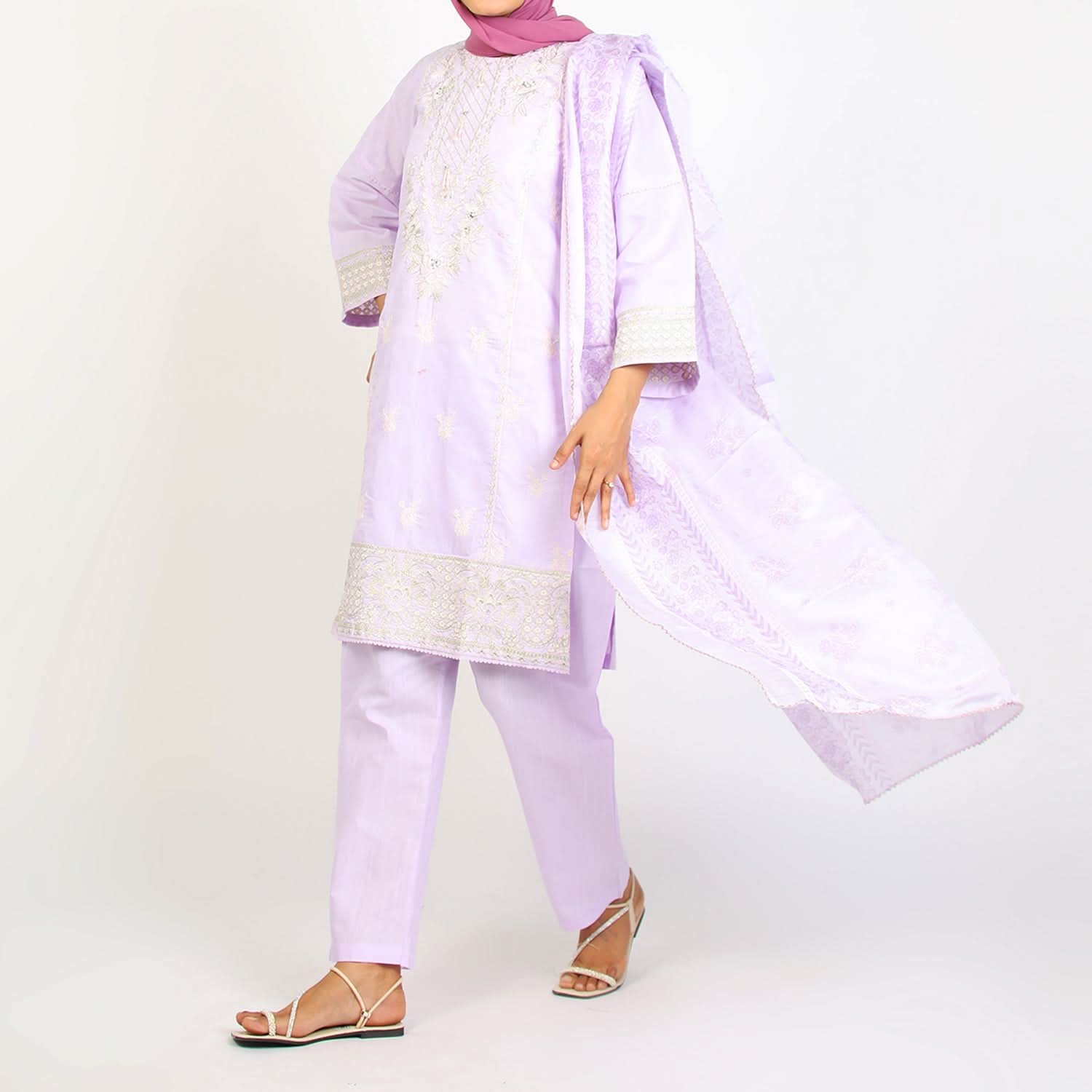Women's Embroidered Jacquard 3Pcs Suit - Purple, Women Shalwar Suits, Chase Value, Chase Value