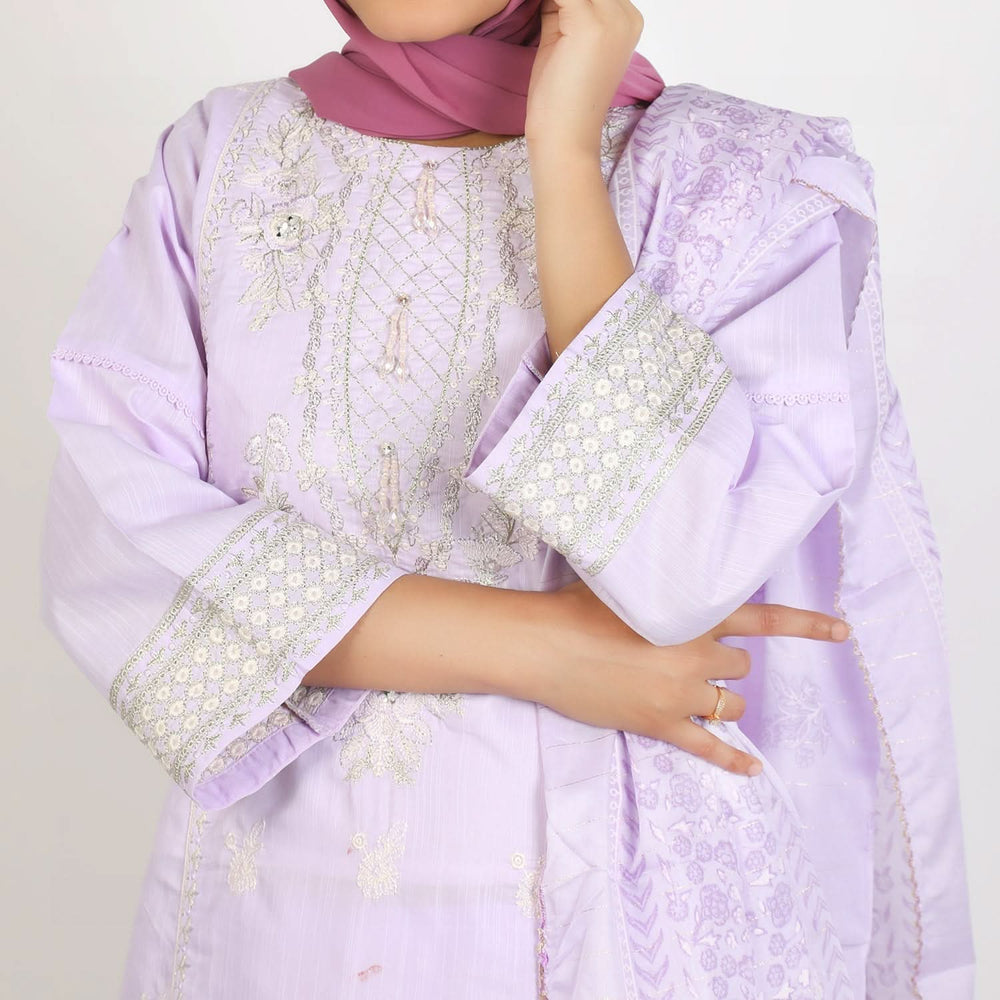 Women's Embroidered Jacquard 3Pcs Suit - Purple, Women Shalwar Suits, Chase Value, Chase Value