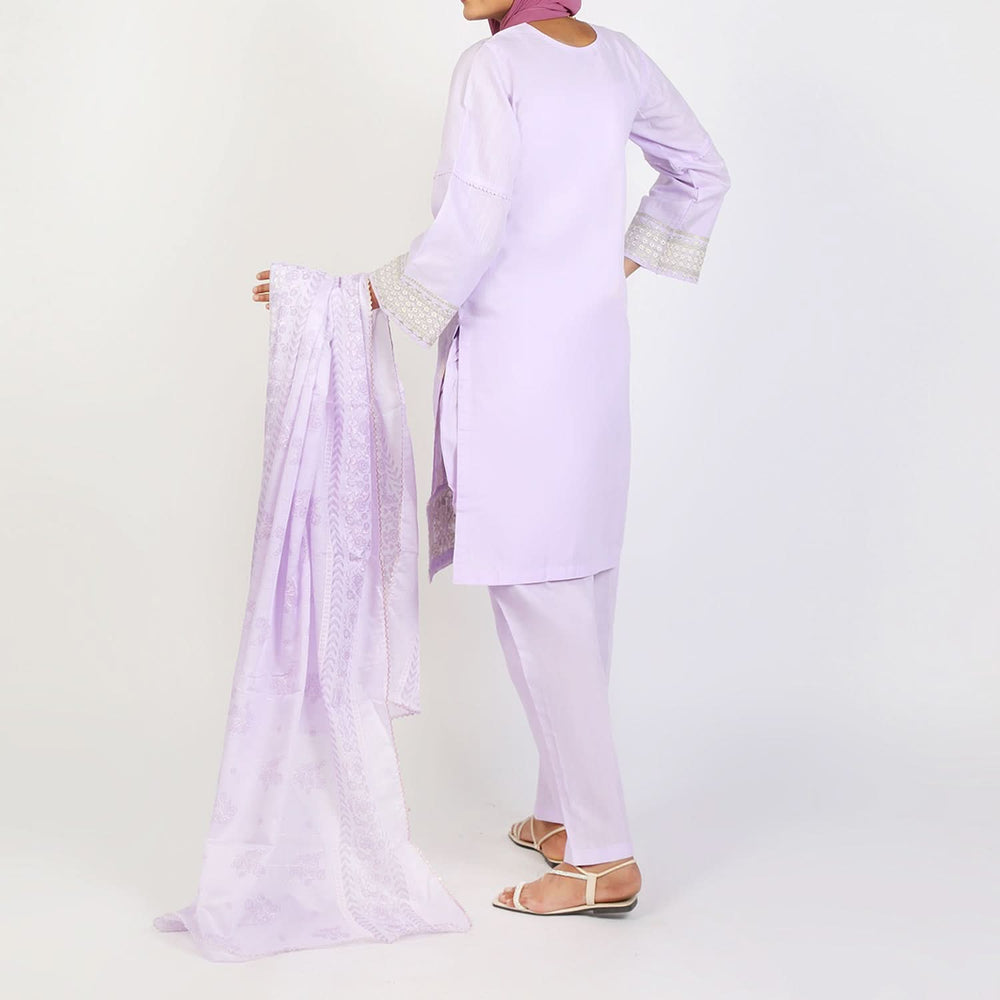Women's Embroidered Jacquard 3Pcs Suit - Purple, Women Shalwar Suits, Chase Value, Chase Value