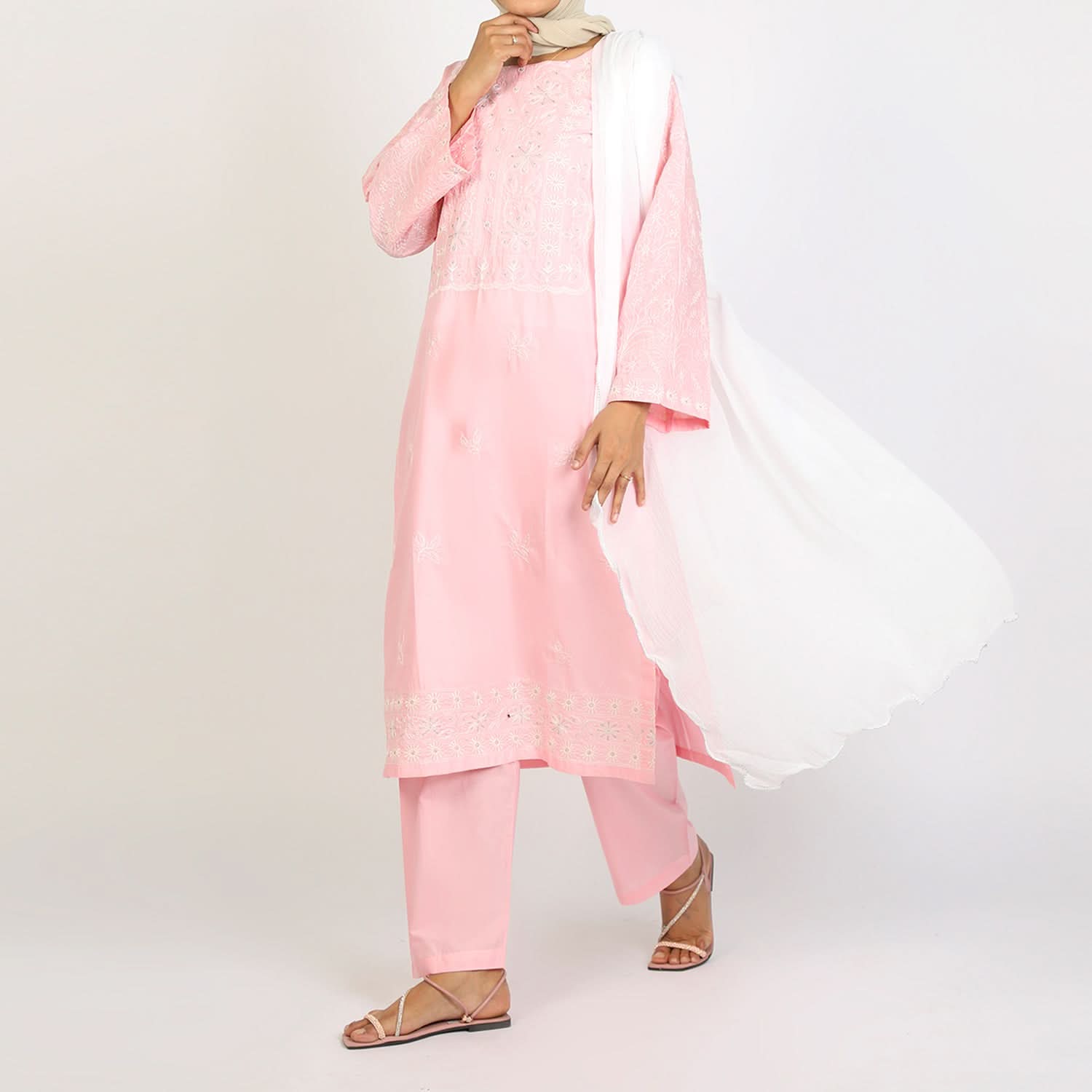 Women's Embroidered Cotton 3Pcs Suit - Pink, Women Shalwar Suits, Chase Value, Chase Value