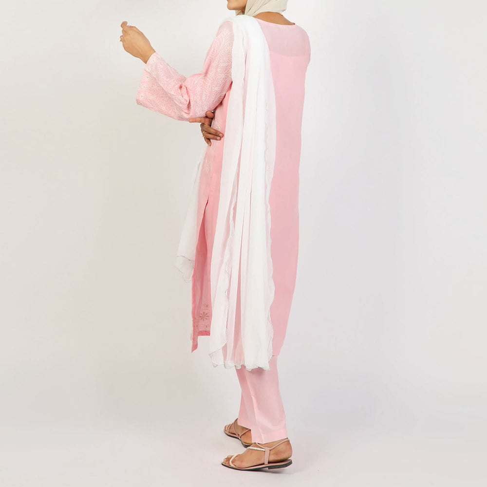 Women's Embroidered Cotton 3Pcs Suit - Pink, Women Shalwar Suits, Chase Value, Chase Value
