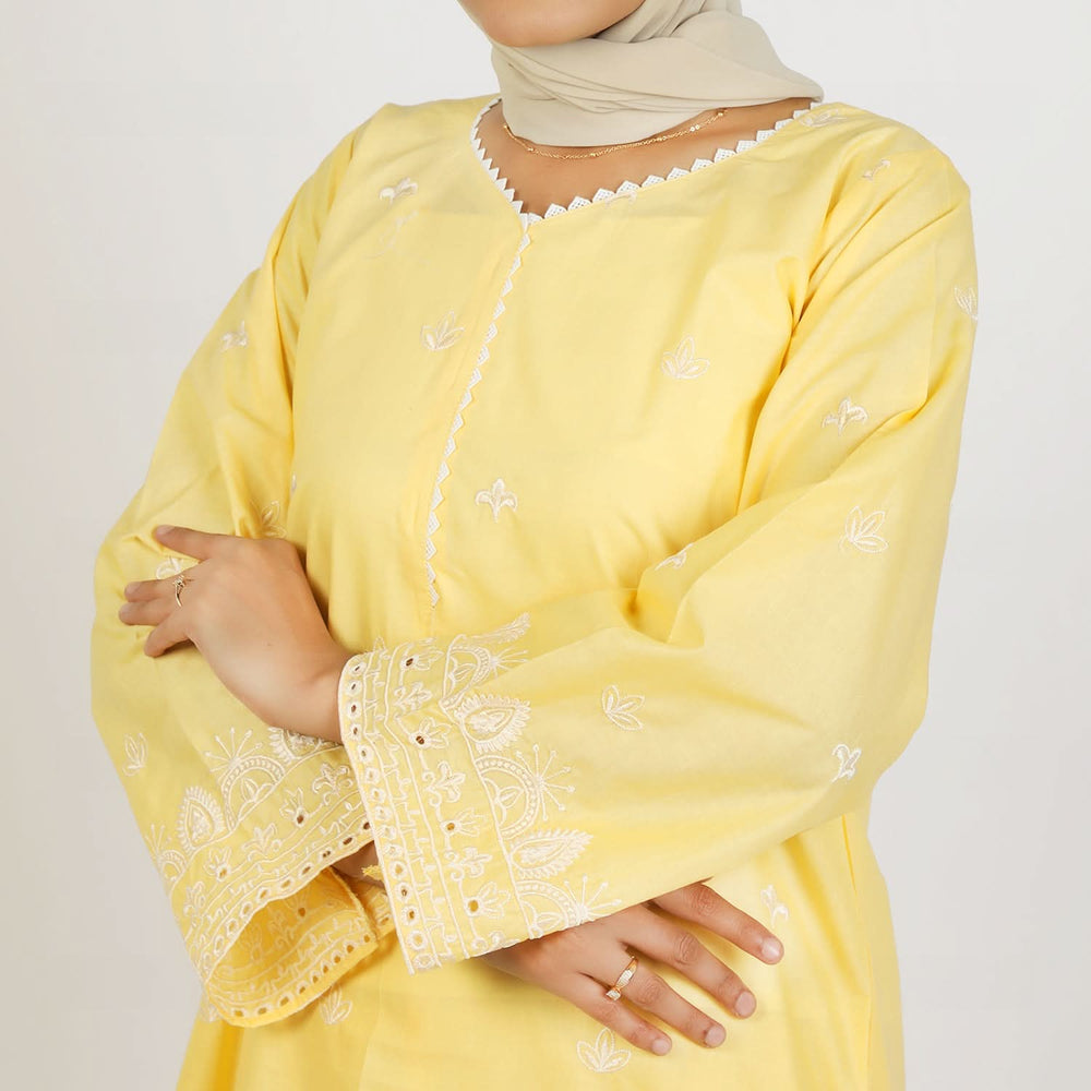 Women's Embroidered 2 Pcs Suit - Yellow, Women Shalwar Suits, Chase Value, Chase Value