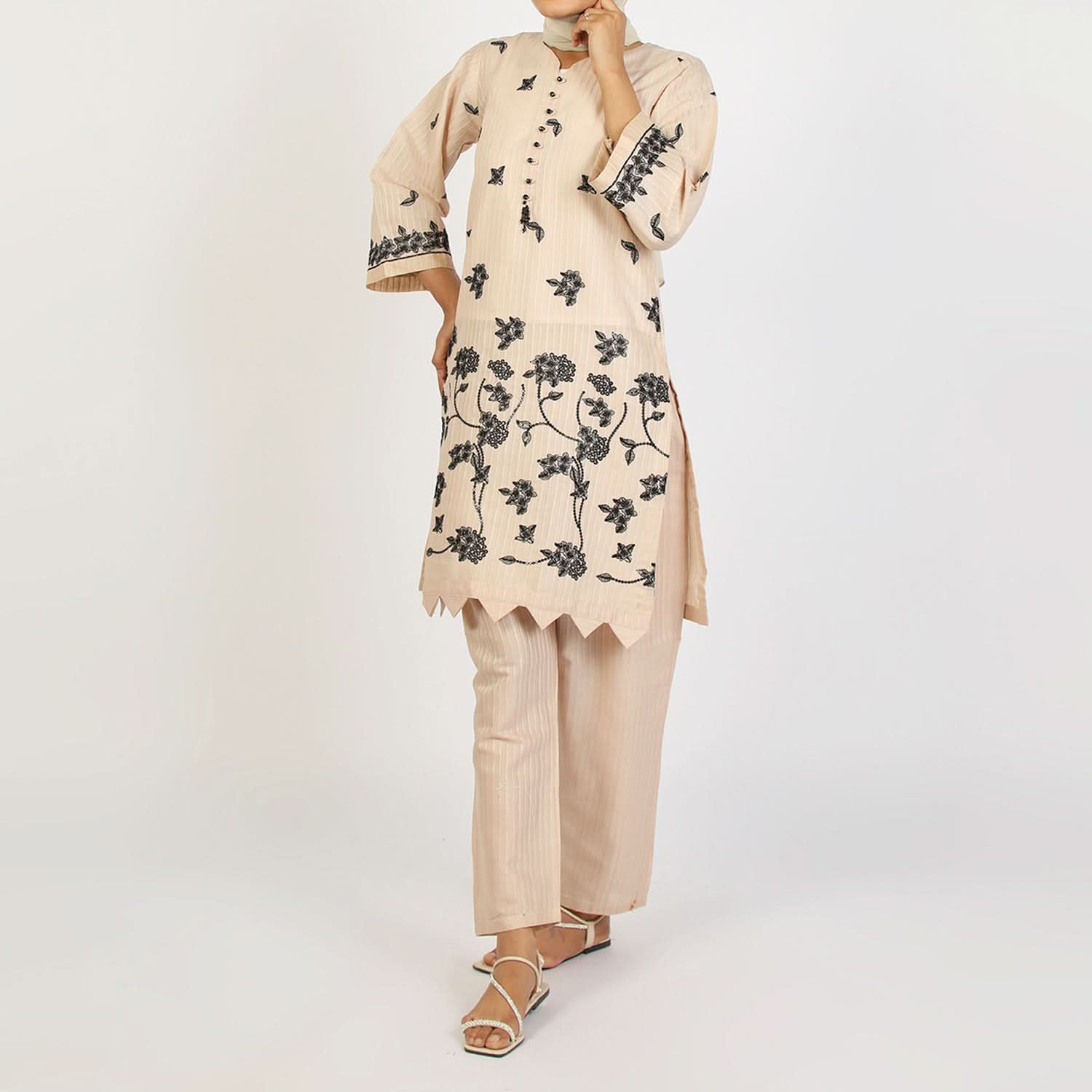 Women's Dorya 2Pcs Suit - Beige, Women Shalwar Suits, Chase Value, Chase Value