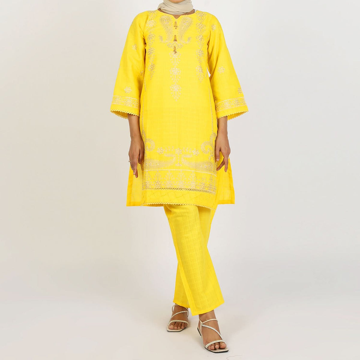 Women's Fancy 2Pcs Suit - Yellow, Women Shalwar Suits, Chase Value, Chase Value