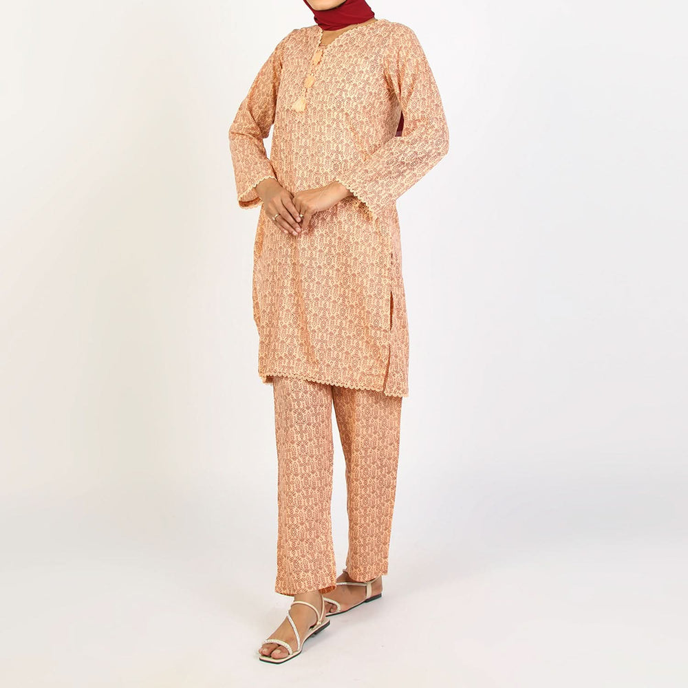 Women's Printed 2Pcs Suit - Dark Peach, Women Shalwar Suits, Chase Value, Chase Value