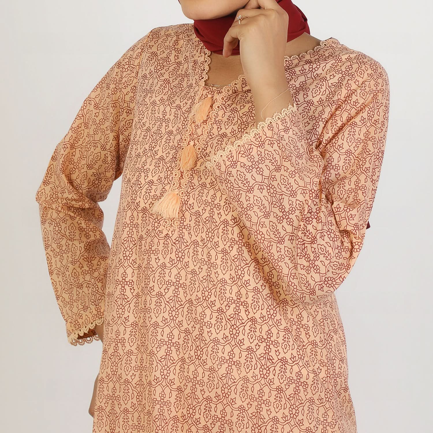Women's Printed 2Pcs Suit - Dark Peach, Women Shalwar Suits, Chase Value, Chase Value