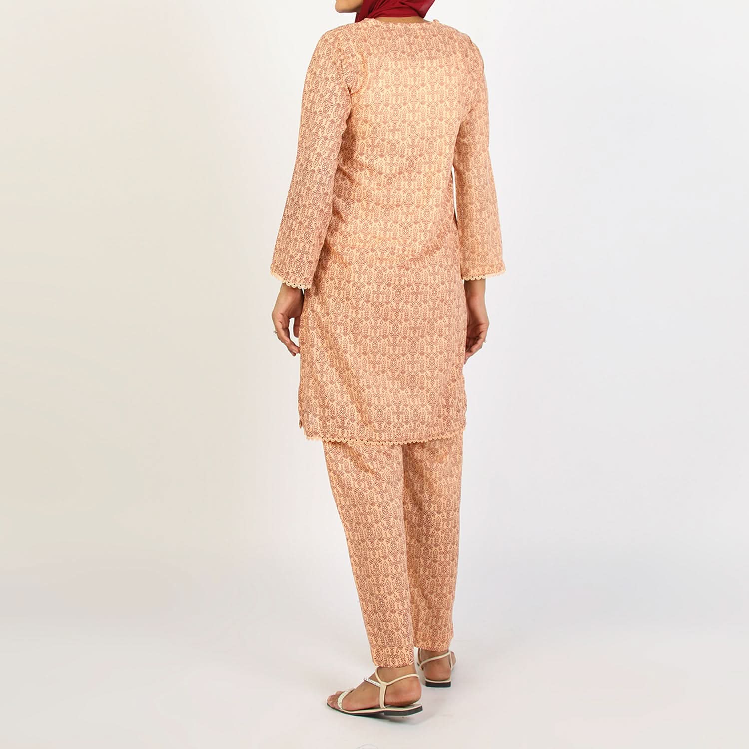 Women's Printed 2Pcs Suit - Dark Peach, Women Shalwar Suits, Chase Value, Chase Value