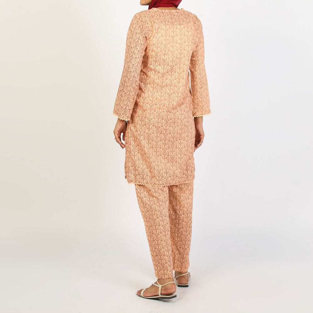 Women's Printed 2Pcs Suit - Dark Peach, Women Shalwar Suits, Chase Value, Chase Value