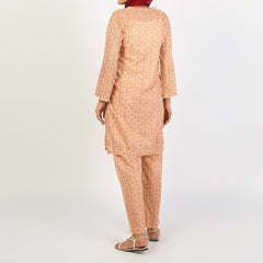 Women's Printed 2Pcs Suit - Dark Peach