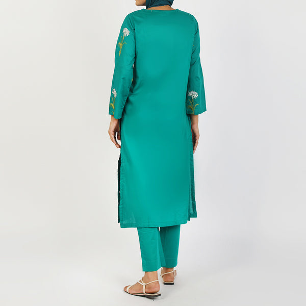 Women's Embroidered Eastern Co-ord Set Suit - Teal