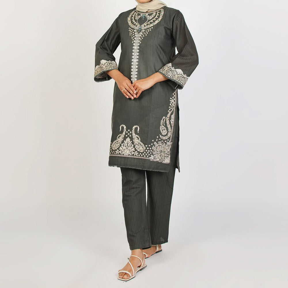 Women's Fancy 2Pcs Suit - Gray, Women Shalwar Suits, Chase Value, Chase Value