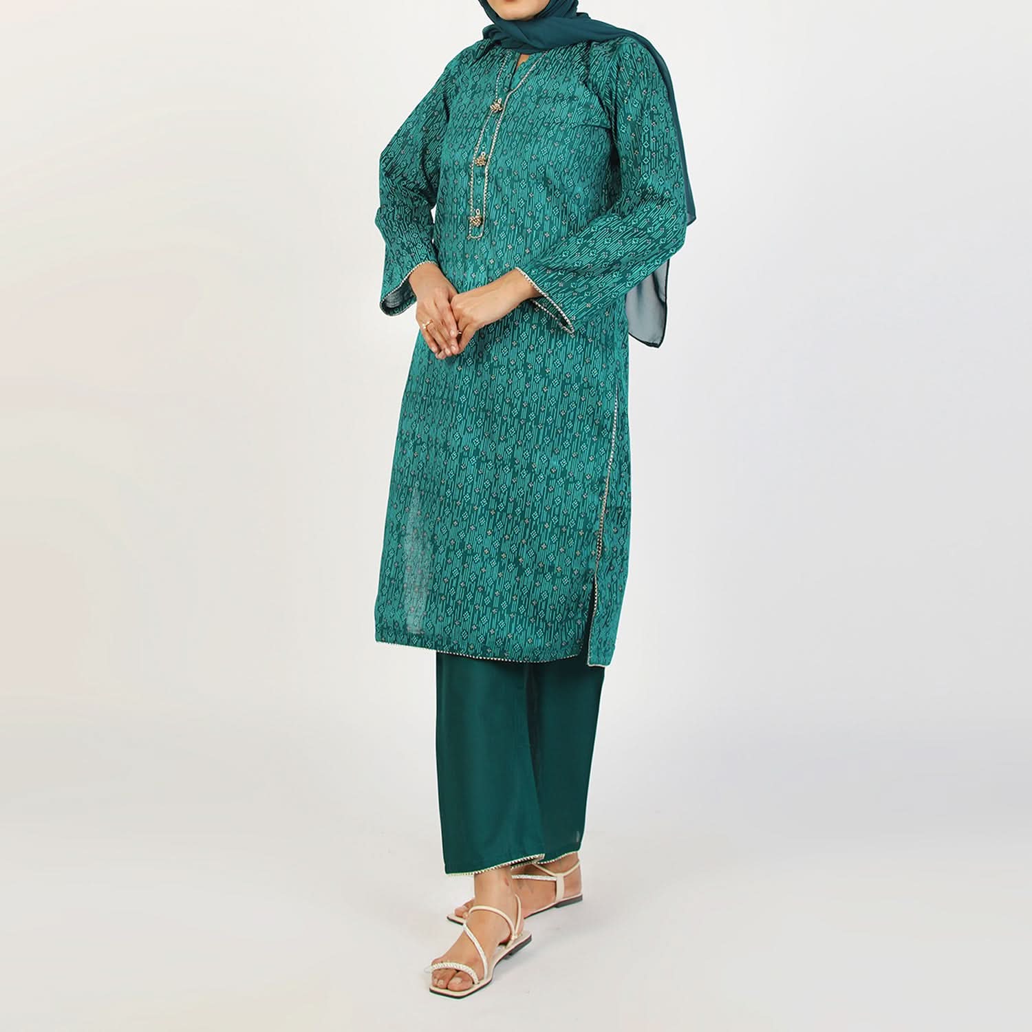 Women's Fancy 2Pcs Suit - Green, Women Shalwar Suits, Chase Value, Chase Value