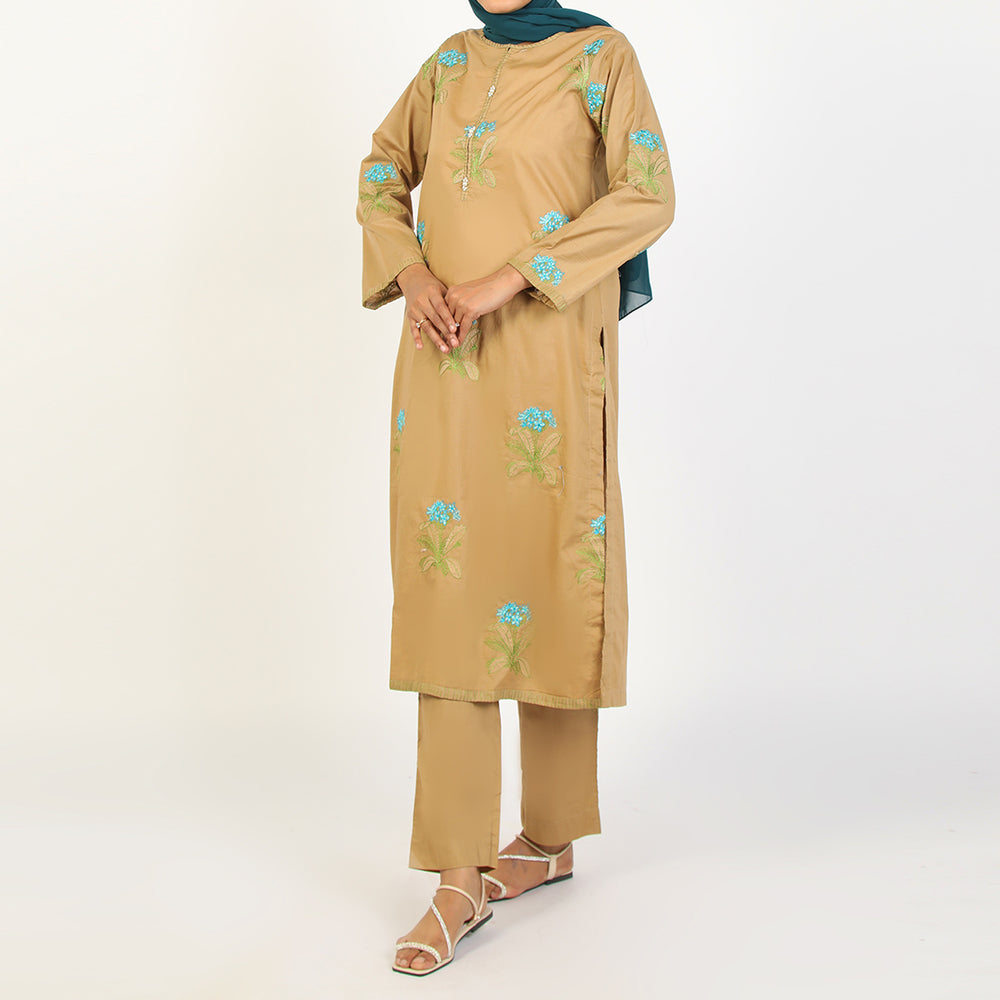Women's Embroidered Eastern Co-ord Set - Khaki, Women Co-Ord Set, Chase Value, Chase Value