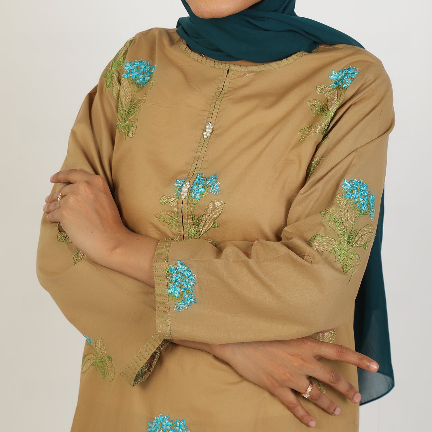 Women's Embroidered Eastern Co-ord Set - Khaki, Women Co-Ord Set, Chase Value, Chase Value