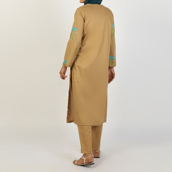 Women's Embroidered Eastern Co-ord Set - Khaki