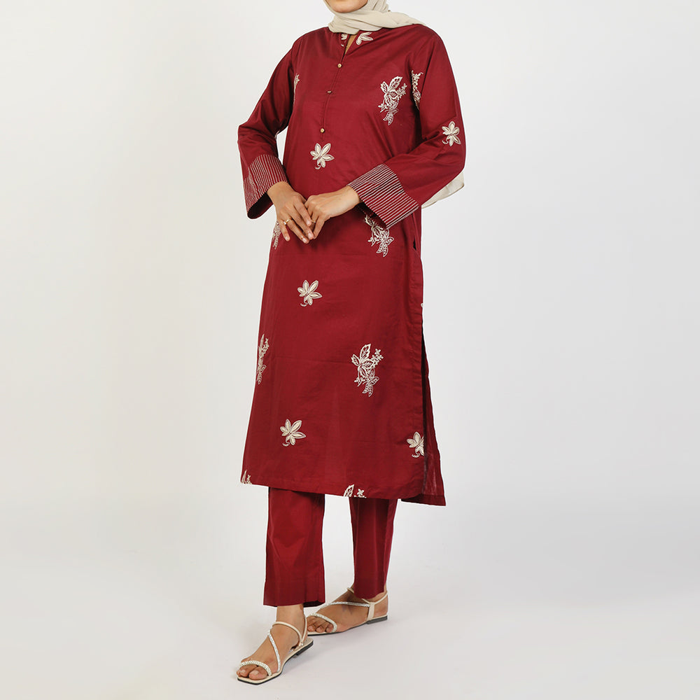 Women's Embroidered Eastern Co-ord Set - Burgandi, Women Co-Ord Set, Chase Value, Chase Value