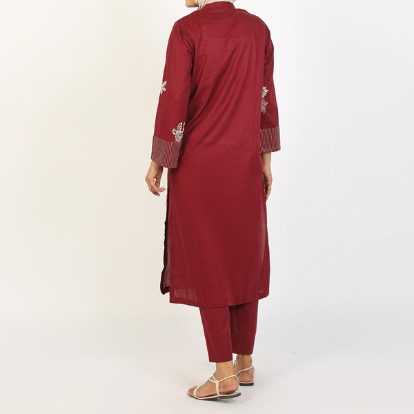 Women's Embroidered Eastern Co-ord Set - Burgandi