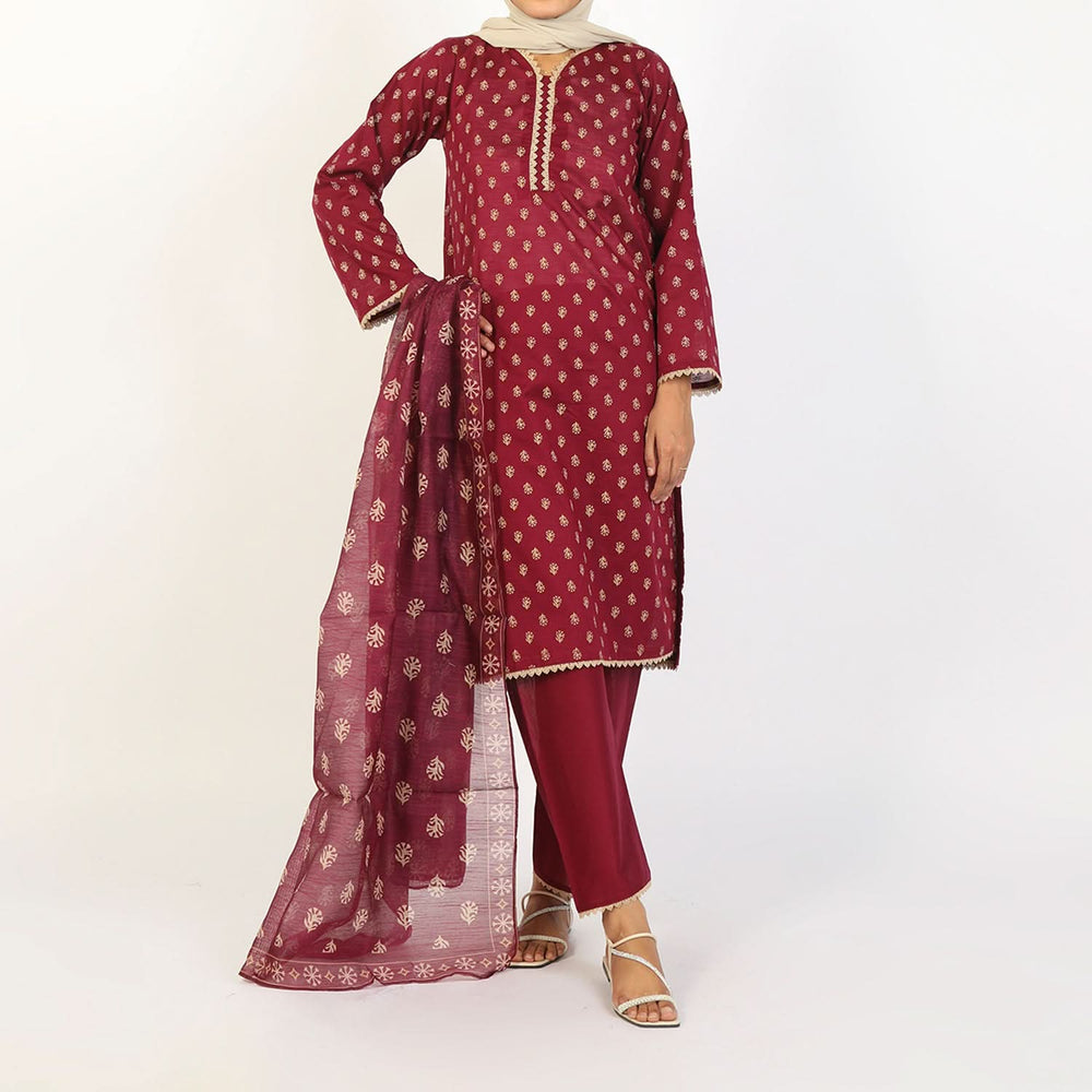 Women's Fancy 2Pcs Suit - Maroon, Women Shalwar Suits, Chase Value, Chase Value