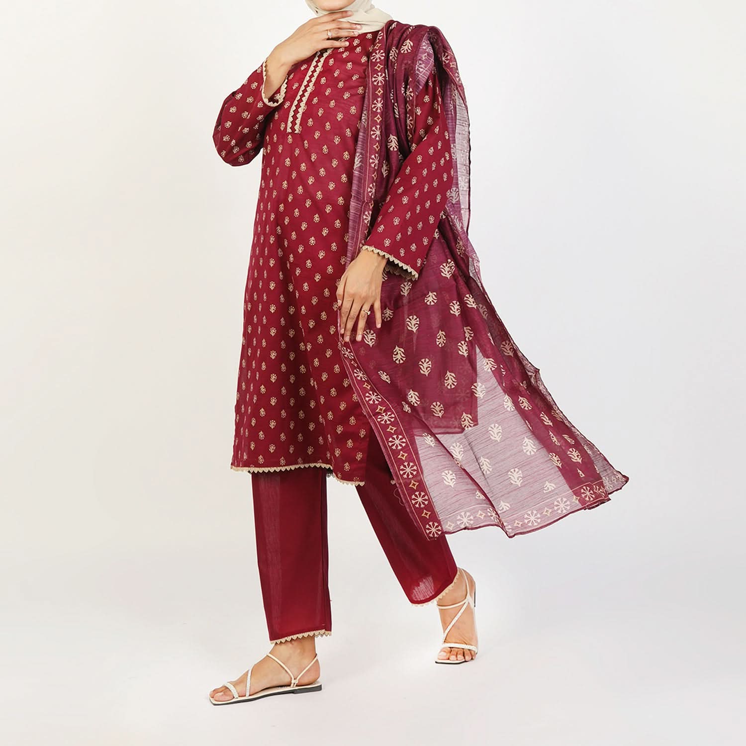 Women's Fancy 2Pcs Suit - Maroon, Women Shalwar Suits, Chase Value, Chase Value