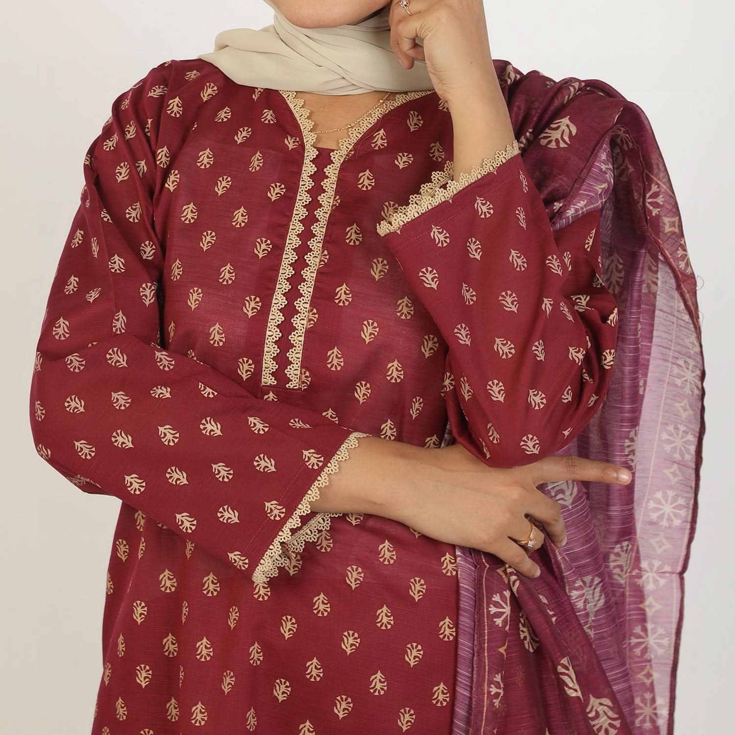 Women's Fancy 2Pcs Suit - Maroon, Women Shalwar Suits, Chase Value, Chase Value