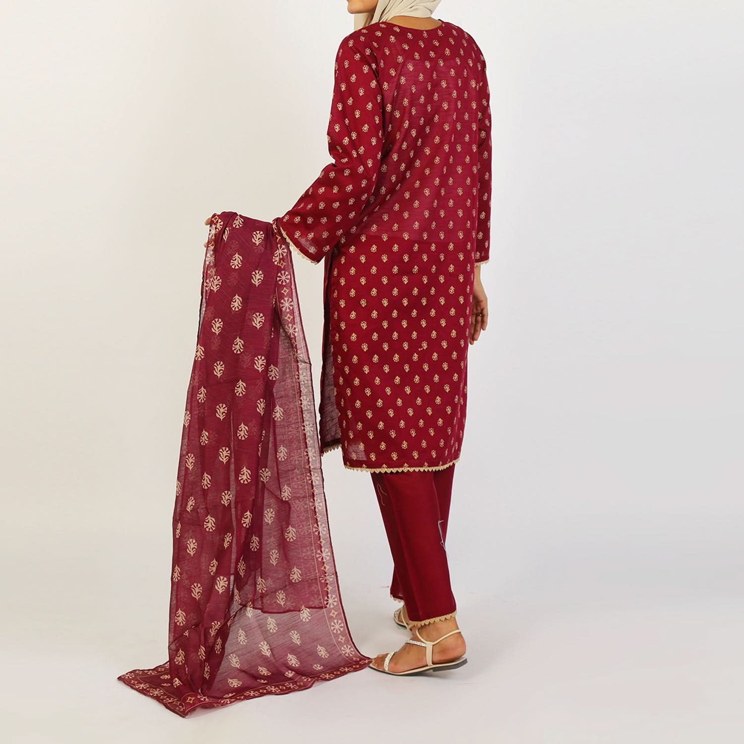 Women's Fancy 2Pcs Suit - Maroon, Women Shalwar Suits, Chase Value, Chase Value