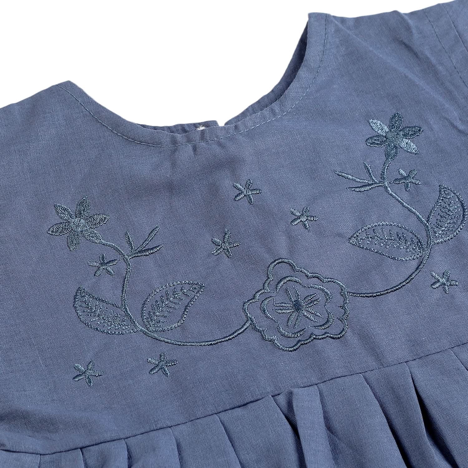 Girls Embroidered Frock - Steel Blue, Girls Frocks, Chase Value, Chase Value