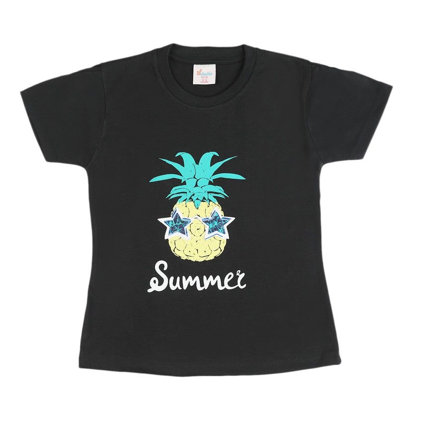 Girls Half Sleeves T-Shirt - Black