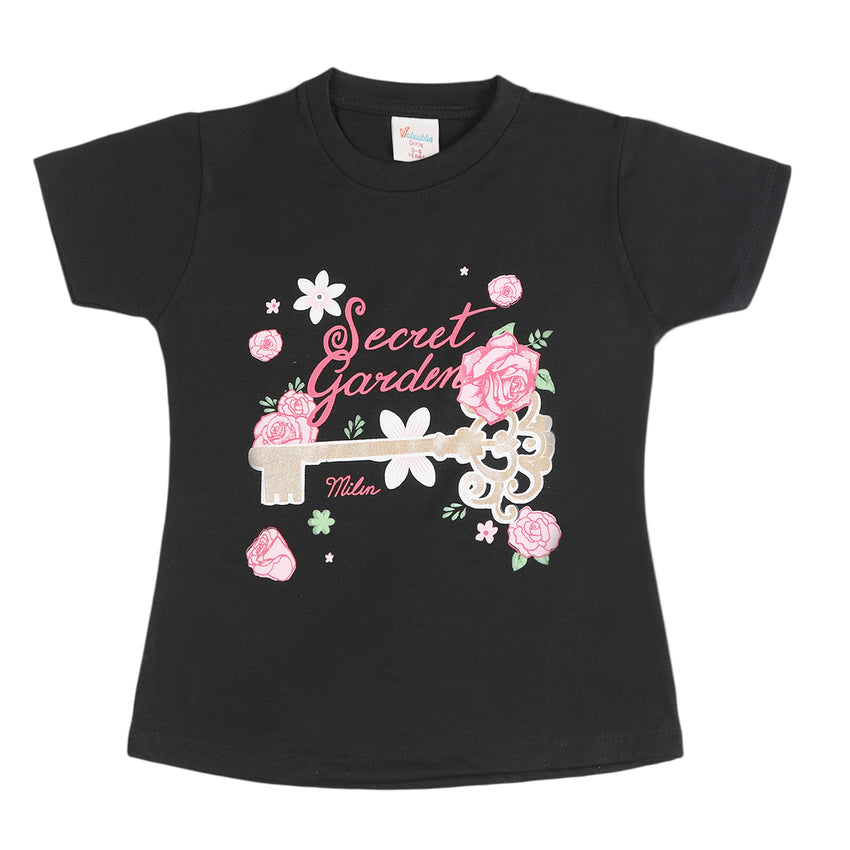 Girls Half Sleeves T-Shirt - Black