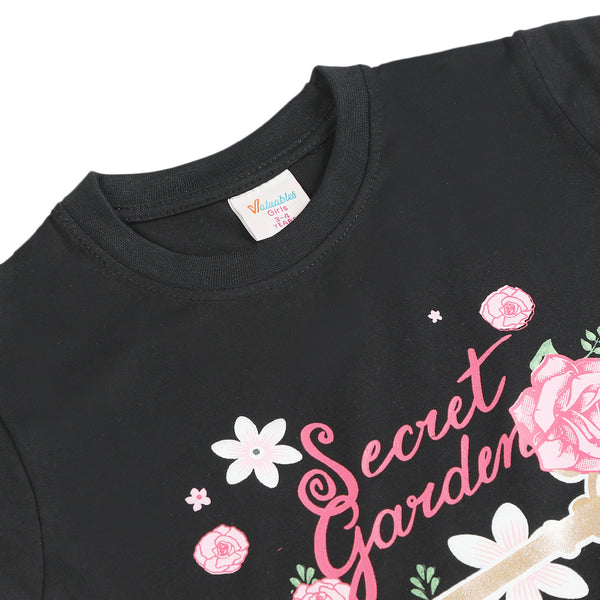 Girls Half Sleeves T-Shirt - Black